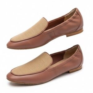 NYDJ Douglas Rose Gold Leather Woven Vamp Loafers Pointed Toe Flats Womens 7.5M‎